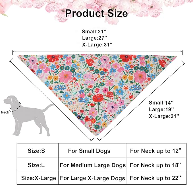 ADOGGYGO 4 Pack Floral Dog Bandanas, Colorful Flower Pet Scarf Bib, Spring Summer Floral Bandanas Costume Accessories for Small Dogs (Small)