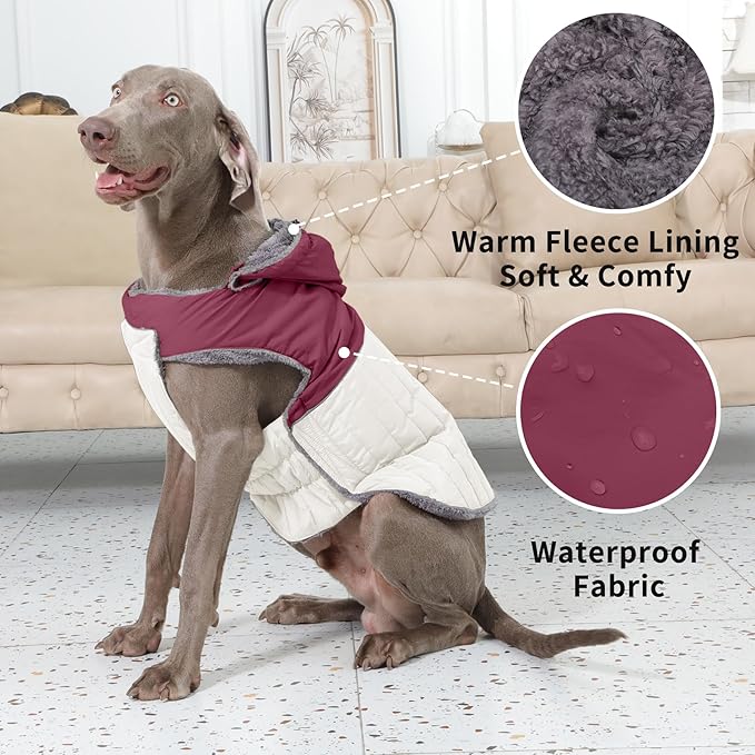 Detachable Hooded Dog Coat with Harness for Medium Dogs,Super Warm Fleece Puppy Jacket for Cold Winter Doggie Coats,Red L