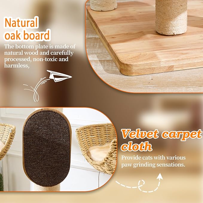 Cat Tree for Indoor Cats，54''Multi-Level Cat Tower for Large Adult, Sturdy Cat Tree House with 4 Plush Perches/Condos, 1 Scratching Boards 7 Posts, and Easy to Assemble.