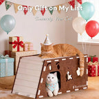 Felt Cat Cave House for Indoor Cats with Catnip Toy, Large Cat Bed Tunnel for Scratching Play, No-Tool Assemble Warm Silent Cat House for Large Cats Up to 22lb, Durable and Washable Coffee