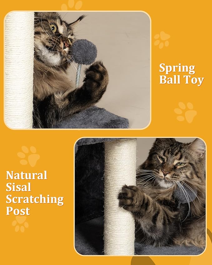 XL Cat Tree Tower for Large Adult Cats 20 lbs+, 25in Perch Bed, Condo Cave for Indoor Medium Kittens Rabbit Ferret Pet, Sisal Scratchers, Extra Large