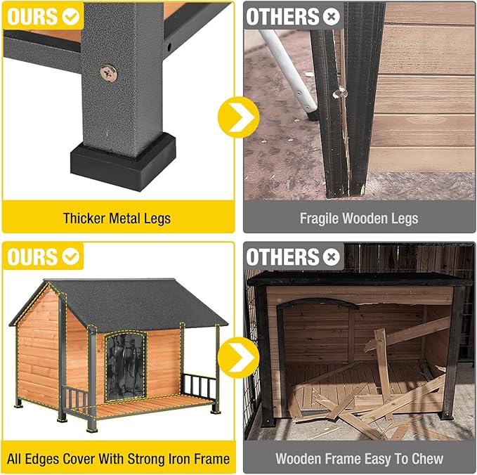 Aivituvin Large Dog House Outdoor Dog Kennel with Chewproof Strong Metal Frame for Large Breed Dogs (47.2" L x 45" D x 37.7" H)