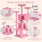 54" Multi-Level Cat Tree Tower with Scratching Posts, Toys & Condo - Space-Saving Design for Indoor Kittens, Compact Floor Footprint & Vertical Space for Multi-Cat Homes-Pink