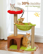 Flower Cat Tree with Sisal Scratching Posts, 35" Cute Cat Tower with Large Green Hammock for Small Indoor Cats, Cactus Cat Litter Scoop with 2 Replaceable Compostable Scoop- Litter Scoop with