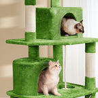 Topeakmart 62.2 inches Cat Tree with Double Condos, Cat Tower with Scratching Posts & Hammock & Foam-Padded Perches, Kitty Activity Tree Center Kitten Play House, Green