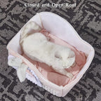 Jiupety Rabbit Cat Houses for Indoor Cats, Chimney Cute Cat Bed Cave, Enough Interior Space, Cartoon Soft Pet House Up to 3-7 lbs Kitten, Pink