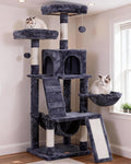 Heybly Cat Tree, Cat Tower for Indoor Cats, Multi-Level Cat Furniture Condo for Cats with Padded Plush Perch, Cozy Basket and Scratching Board, Smoky Gray HCT014G