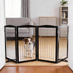 Dog Fence Indoor,Dog Gate Indoor for Doorway pet gate -4-Panel Freestanding, Hallways, House or Stairs -80x32-Inch Retractable Foldable Expandable Wood Pet by SFJC (Black) ﻿