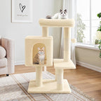 Allewie 29 Inches Cat Tree Tower/Plush Perches Platform/Condo/House/Sisal Scratching Posts/Multi-Level Activity Center Furniture for Kittens/Beige