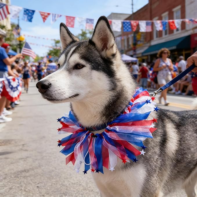 1PC Dog Independence Day Costume - Dog Cat Patriotic Collar Puppy Collar Patterns Pet Tutu Collar Pet Blue Costume for Dogs Small Medium Dogs