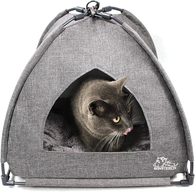 Winsterch Cat Bed Cave for Indoor Cats, Small Pet Tent Cave for Cats, Kittens, and Small Dogs, Warming Cat House with Removable Washable Cushion (18.5'‘ x 18.5’' x 15.8'', Grey)