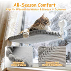 Cat Window Perch - Cordless Foldable Double-Sided Cat Hammock with Metal Frame, Machine Washable Bed for Large Cats & Kittens to Sunbathe Safely-Gray