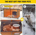 Aivituvin Heated Dog House Outdoor 59" Extra Large Insulated Dog Kennel with Heating Pad Keep Warm in Winter Dog Cage for Small & Medium & Large Dogs,All-Around Strong Iron Frame