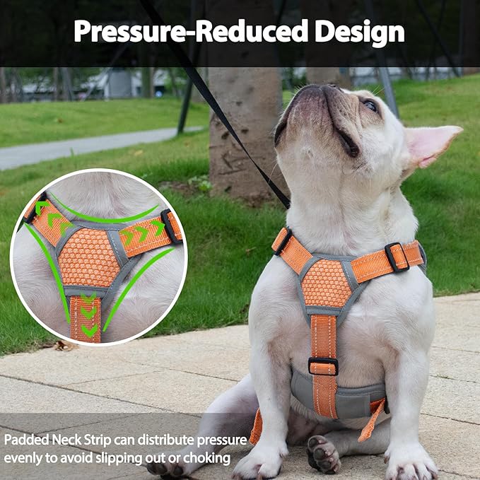 Huntboo Escape Proof Dog Harness, Escape Artist Harness, Reflective Dog Harness with Handle, Durable,Adjustable Vest for Small Medium Large Dogs Walking, Training, and Running Gear(Orange,L)