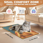 Sisal Cat Scratcher Mat, Cat Wall Scratcher for Indoor Cats, 23.6x15.7 Inch Cat Scratch Pad with Hook & Loop, Wall Mounted Cat Scratching Post to Protect Couch and Carpet（Elegant Cat）