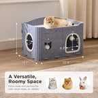 Joydeco Cat House for Indoor Cats, Extra Wide Scratch Resistant Felt Cat Condo, Hideaway Pet Cave Bed with Fluffy Ball and Tunnel for Kitten, Small Dogs, Rabbits, 22.4 x 13.7 x 14.9, Grey