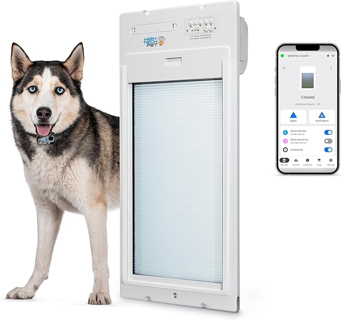 Power Pet Roll Up Automatic Electronic WiFi Pet Door by High Tech Pet - Space-Saving, Pet Operated Dog Door, App Control, Safe, Secure, Air Tight (Door Mount, Large)