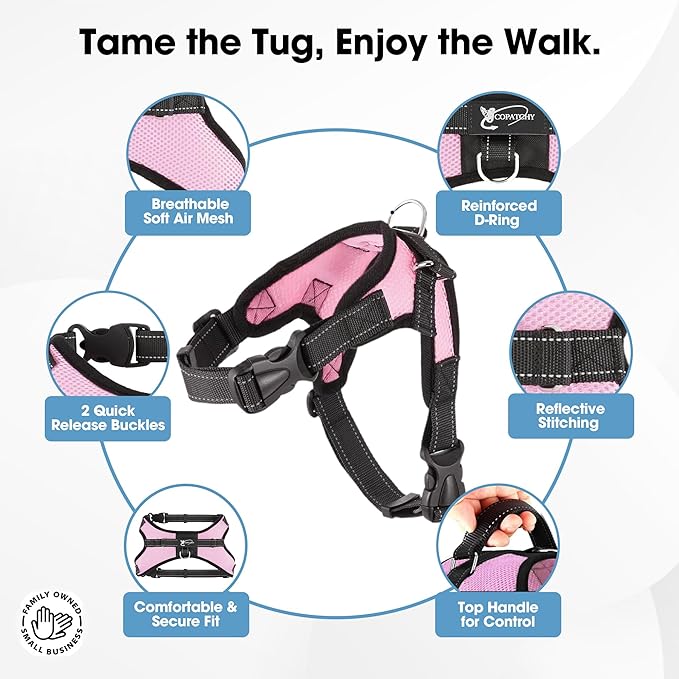 No Pull Reflective Adjustable Dog Harness With Handle- Comfortable Soft All Weather Mesh, Easy On Puppy Harness For Small Medium and Large Dogs (Pink) Medium
