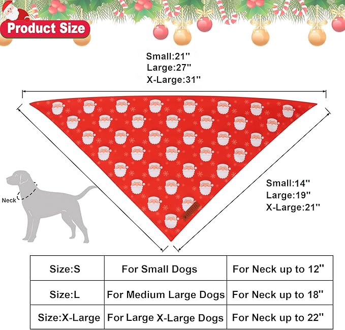 ADOGGYGO Red Christmas Dog Bandanas, Santa Reindeer Print Pet Scarf, Premium Durable Fabric, Red Christmas Bandanas for Small Dogs (Small)