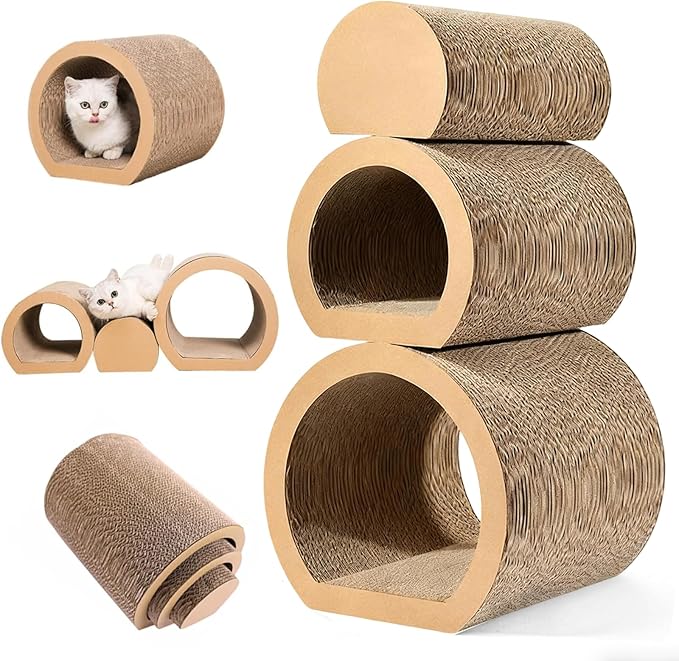 3-in-1 Reversible Cat Scratching Mat - Cardboard Scratcher Board with Cat Tunnel Bed, Kitten Scratch Pad for Indoor Cats Play, Rest, Scratch