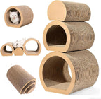 3-in-1 Reversible Cat Scratching Mat - Cardboard Scratcher Board with Cat Tunnel Bed, Kitten Scratch Pad for Indoor Cats Play, Rest, Scratch