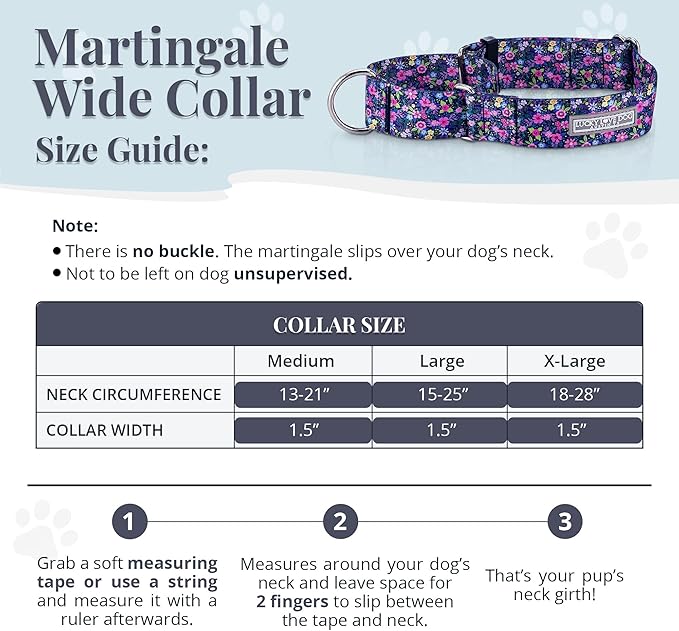 Lucky Love Dog Wide Martingale Dog Collar - No-Slip, Durable, & Soft Webbing 1.5 inch Martingale Collar for Dogs Male and Female Ideal for Training & Walking - Caroline, Medium