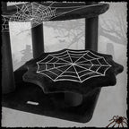 KAMABOKO Gothic Cat Tree, 46.9in Black Cat Tower with Coffin Bed, Cat Condo with Sisal Scratching Posts, Scratching Ramp and Comfort Basket for Indoor Cats