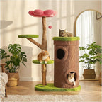 PETEPELA Modern Cat Tree for Indoor Large Cats with Flower Perch, 53.5" Forest Cat Tower with Solid Wood Scratching Posts & 2 Spacious Condos,Heavy Duty Cat Furniture for Multi-Cat Household
