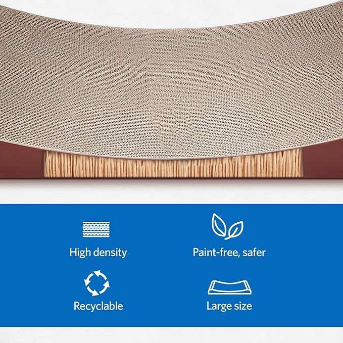 Simple Delxue Cat Scratcher Cardboard Lounge Bed with Bell Ball Toy, 30 Inches Large Horizontal Cat Scratcher Pad, 100% Recyclable & Reversible Durable Cardboard Scratching Board for Indoor Cats