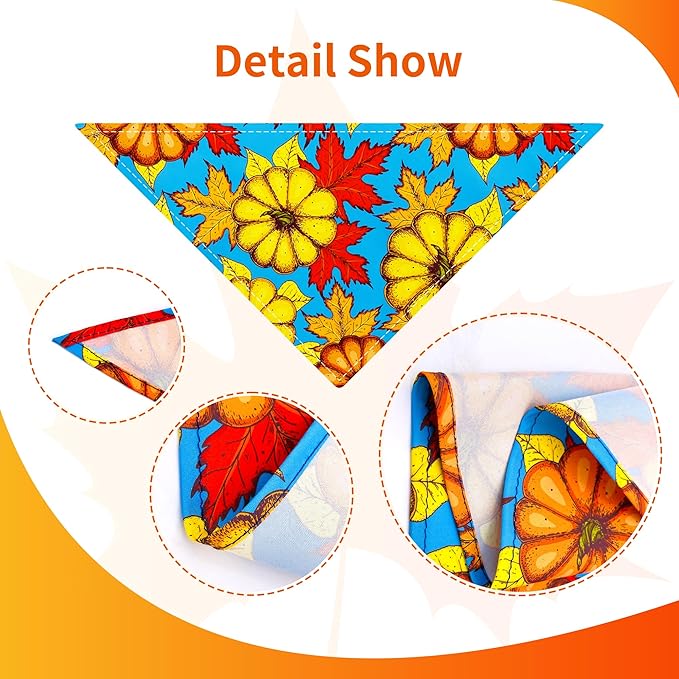 10PCS Large Dog Bandanas Fall for Medium Breed Dog Pumpin Harvest Leaves Forest Autumn Pattern Kerchief Triangle Bibs Head Scarves Boys and Girls Grooming Accessories Costume