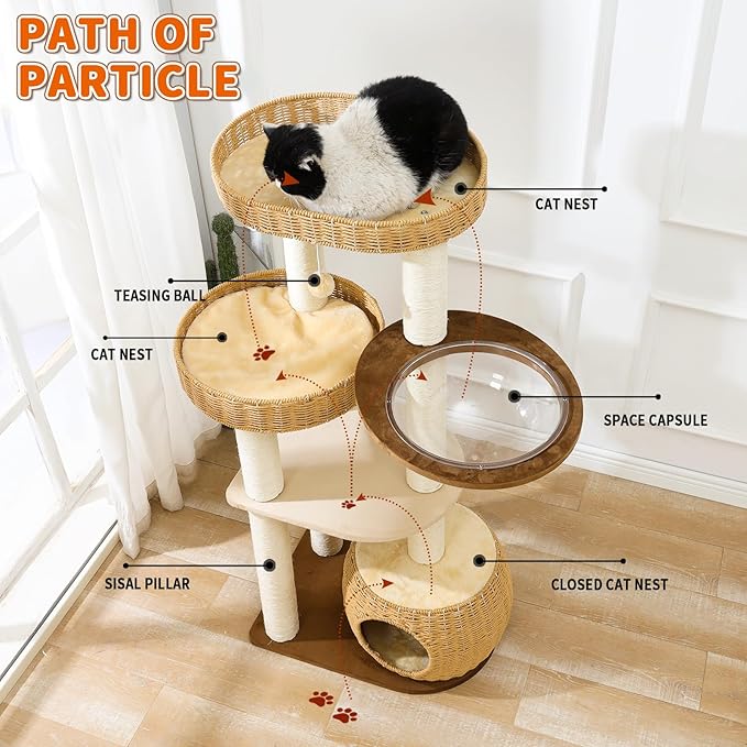 Modern Cat Tree for Large Cats, 51'' Multi-Level Cat Tower for Indoor Cats, Sturdy Design with 8 Sisal Scratching Posts 4 Cat Condos/Perches, Ideal for Multi-Cat Households & Easy Assembly