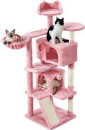 Yaheetech Cat Tree, 57 inches Cat Tower with Double Condo, Scratching Board and Basket, Cat Furniture for Indoor Cats Kitten- Pink