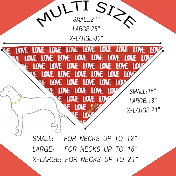 Realeaf Valentine's Day Dog Bandanas 2 Pack, Triangle Reversible Love Pet Scarf for Boy and Girl, Premium Durable Fabric, Holiday Mothers Day Bandana for Small and Medium Dogs (Small)