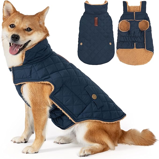 Dog Winter Coat, Warm Dog Jacket Windproof Waterproof Pet Cold Weather Coats for Small Dogs, Turtleneck Fleece Lined Dogs Clothes with Leash Hole, Navy Medium