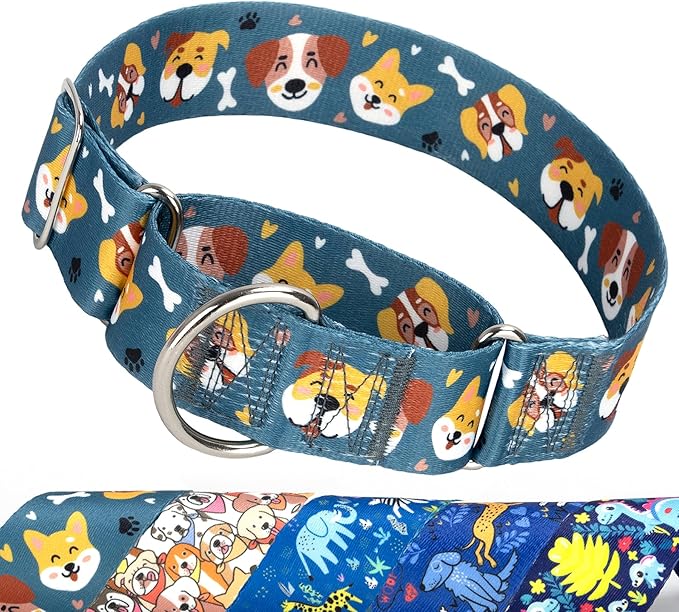 1.5 Inch Wide Dog Collar - No Pull Martingale Collar for Large Dogs, Escape Proof & Thick Adjustable Training Collar for Medium, Large & XL Dogs(Cartoon Dog L)