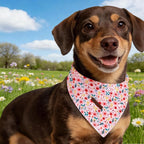 Elegant little tail Dog Bandana, Pink Flower 1PC Washable Dog Scarf Female or Male Square Bib Kerchief Scarf Adjustable Pet Bandana for Medium Large Dogs