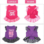 2 Pieces Dog Dresses for Dogs Cute Girl Female pet Dress Mommy Puppy Shirt Skirt Dresses Pet Summer Clothes Apparel for Cats(Love and Me,X-Small)