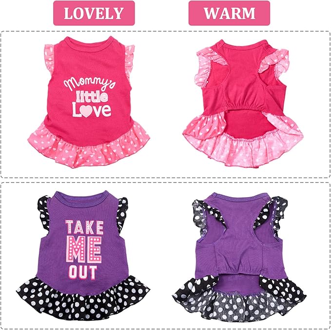 2 Pieces Dog Dresses for Dogs Cute Girl Female pet Dress Mommy Puppy Shirt Skirt Dresses Pet Summer Clothes Apparel for Cats(Love and Me,Medium)