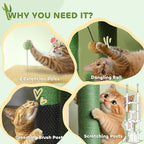 PawHut Floor to Ceiling Cat Tree, 89"-100" Adjustable Height Cactus Cat Climbing Tower for Indoor Cats with Grooming Brush Post, Cat Condo, Hammock, Sisal Scratching Posts, Green
