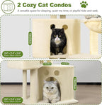 Small Cat Tree Tower for Indoor Cats, 40 in Medium Multi-Level Compact Cat House Bed with 2 Condos, Large Platform Perch, Sisal Scratching Post, Hammock, Cat Climbing Stand for Kitty Kitten(Beige)
