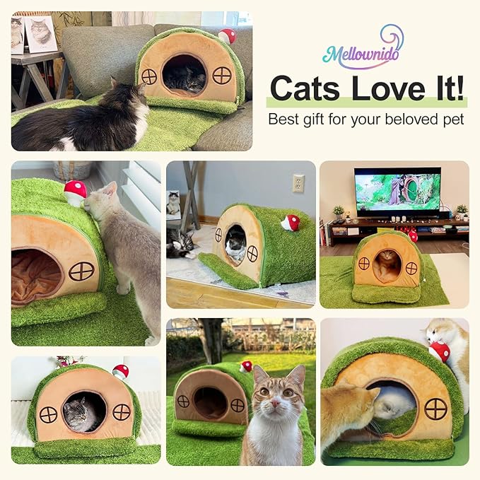 Cat Bed for Indoor Cats - Cute Cat Bed Cave, Tree Hole Cat House Tent for Kittens and Small Medium Pets with Removable Washable Cushion & Anti-Slip Bottom, Enclosed Kitten Bed Hideaway