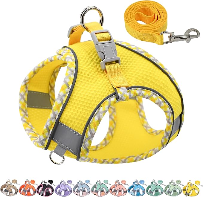 AIITLE Tiny Dog Harness - Lightweight Mesh Step-in Vest for Puppy, Reflective & Escape-Proof Design with High-Stick Magic Tape - Indoor/Outdoor Use for Chihuahua, Maltese, Shih Tzu(Yellow, XXXS)