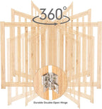 LZRS 2-Panel Wooden Free Standing Foldable Dog Gate Indoor – Solid Hardwood 24" High, Step-Over Safety Pet Gate for Doorways, Stairs & Small Spaces - Indoor Use, Natural