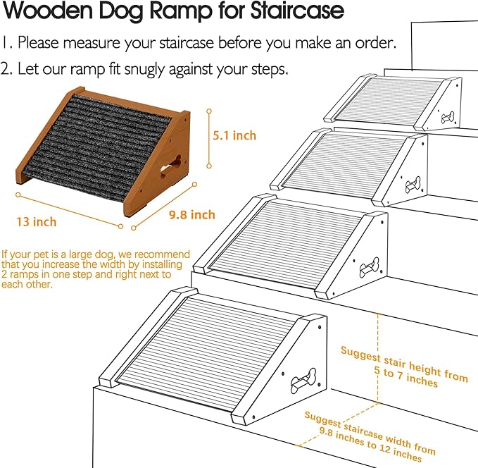 4 Pack Wooden Dog Ramp for Stairs Suits for Small Medium Dogs Cats, Pet Steps Stairs for Staircase for Dogs Cats Brown,Need Installation,13 * 9.8 * 5.1 inch