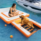 VOFiTNY Dog Pool Ramp, Safe Pool Ramp for Dogs Up to 200lbs, 2025 New Dog Boat Ramps with Non-Slip EVA Pad&Weighten Ladder, Puppy Steps for Pool/Boat/Dock/Sea, Orange Doggie Dock with Hand Pump