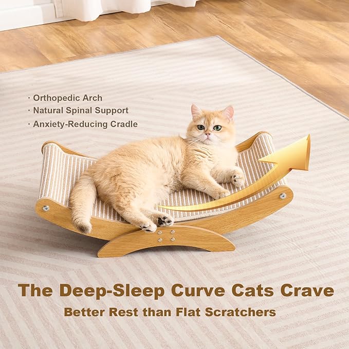Large Cat Scratcher Bed, Wood Cat Couch & Sisal Scratching Board, Sturdy Cat Hammock & Scratch Pad Lounge for Indoor Cats, Multi-Cat Furniture for Deep Sleep