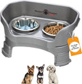 Neater Feeder Deluxe Mess-Proof Elevated Dog Bowls for Small Dogs (Up to 19 lbs), 2 Height Adjustable (6” & 7.5”) No-Spill Raised Dog Bowl Stand, Stainless Steel Food Bowl Set, Made in USA, Grey