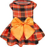 PUPTECK Plaid Fall Dog Dress Pet Apparel for Autumn with Cute Bowtie Puppy Clothes Outfit, Plaid, S
