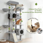 Globlazer 77" Cat Tree for Large Cats, Tall Cat Tower with Scratching Board & Thickened Stable Base, Skin-Friendly Multi-Level Activity Center for Multi-Cat Household, Maine Coon, S77C,Light Grey