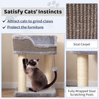 Tangkula Small Cat Tree for Indoor Cats, Modern Carpeted Cat Tower with Soft Plush Perch, Cat Condo Cat Bed with Scratching Posts, Dangling Ball, Cute Cat Activity Tree for Play Rest (Light Gray)